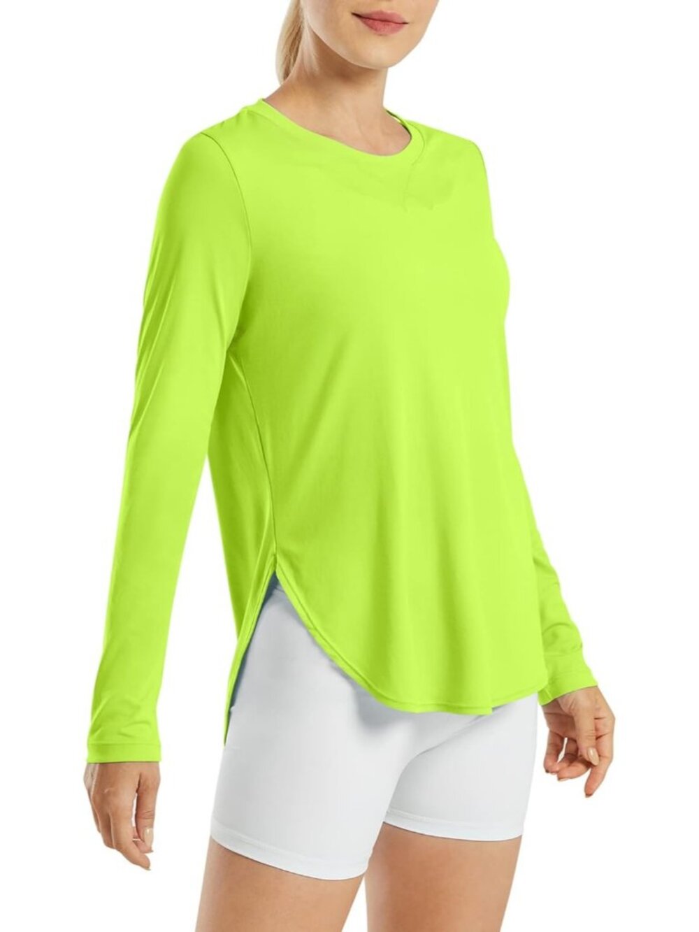 Women's Fluorescent Green 50+ UV Long Sleeve Shirt Workout Gym Hiking Casual Top